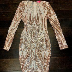 Rose Gold / Cream / Tan Fitted Sequins Dress